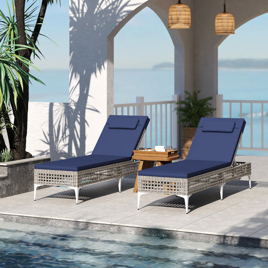 Patio Chaise Lounge Chair Set with 6-Level Adjustable Backrest