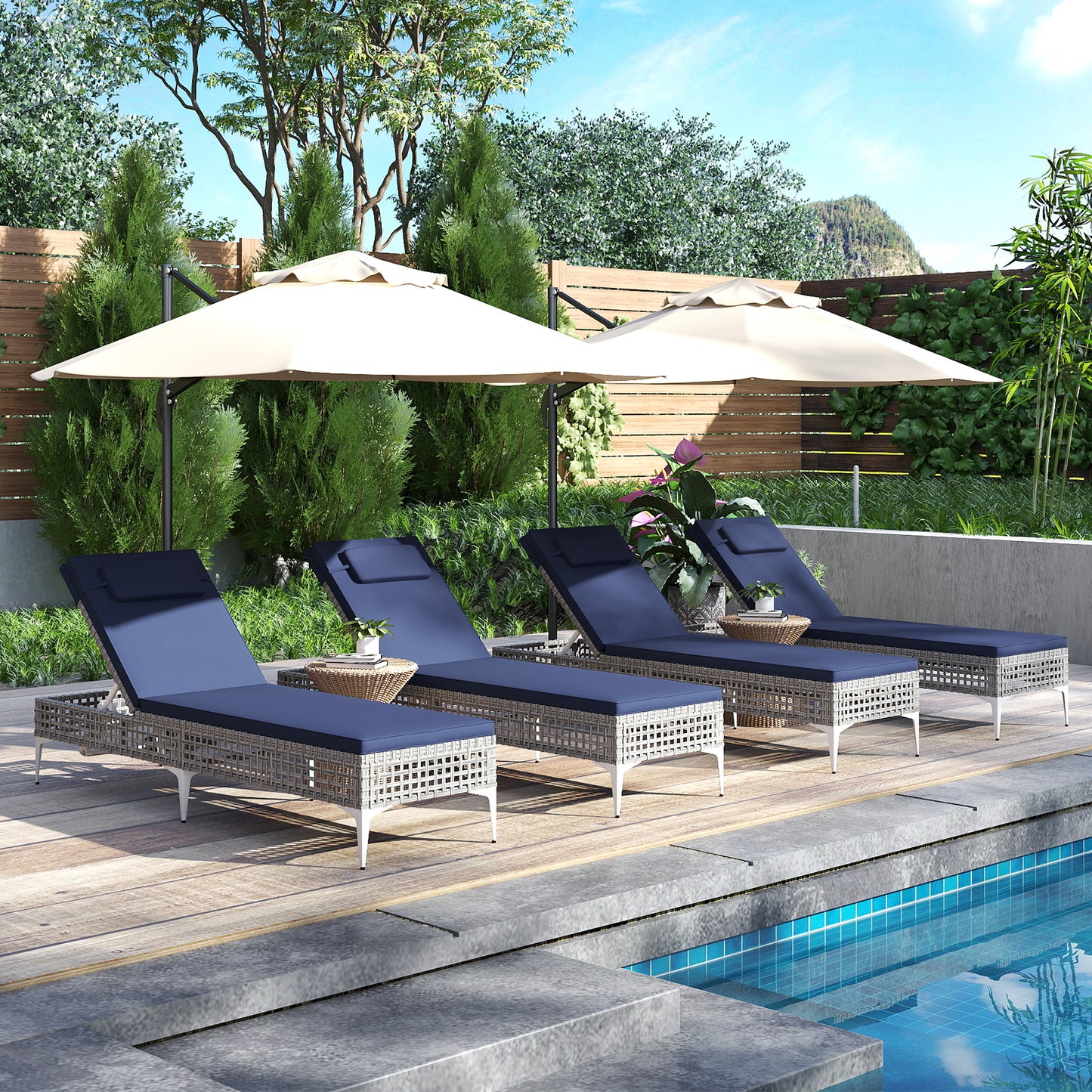 Patio Chaise Lounge Chair Set with 6-Level Adjustable Backrest