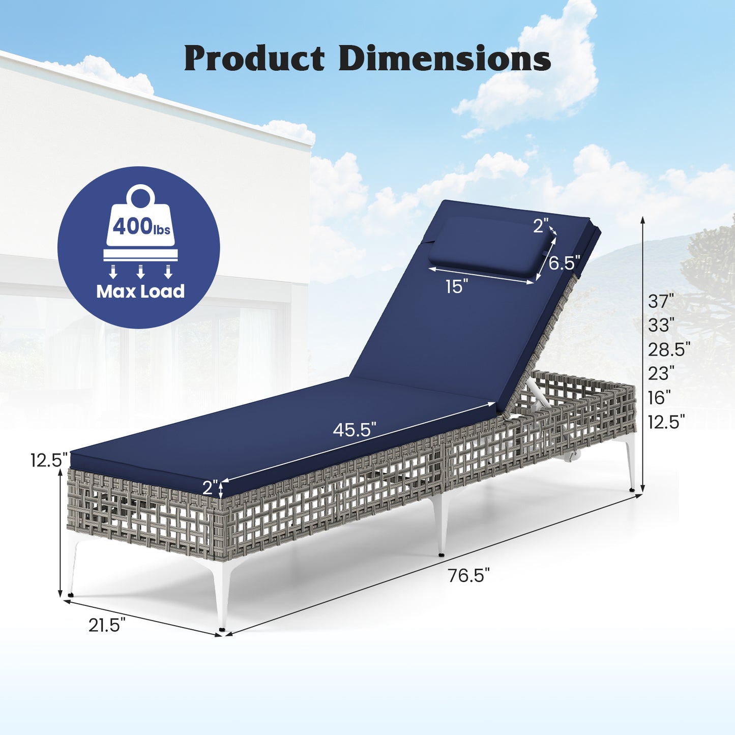 Patio Chaise Lounge Chair Set with 6-Level Adjustable Backrest