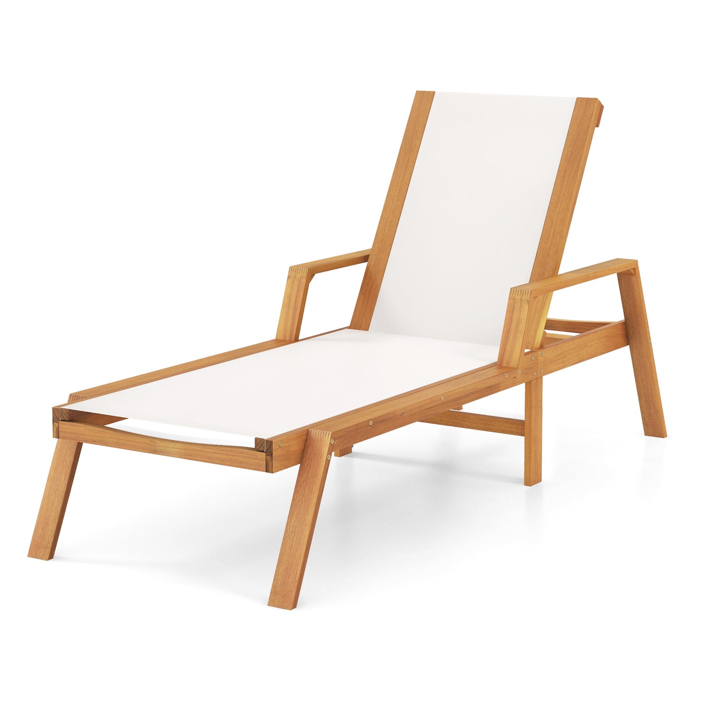 Acacia Wood Patio Chaise Lounge Chair with 5-Position Backrest