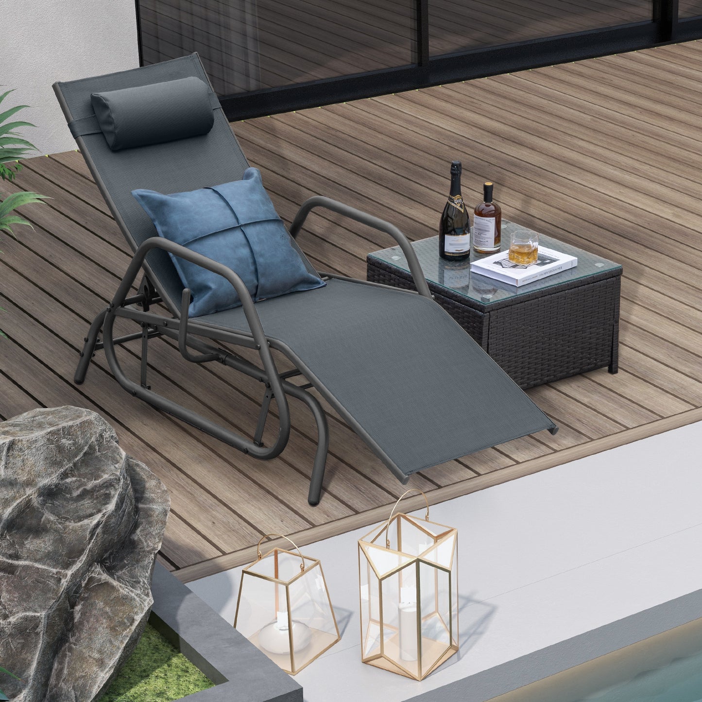 Outdoor Glider Chaise Lounge Chair with Adjustable Backrest