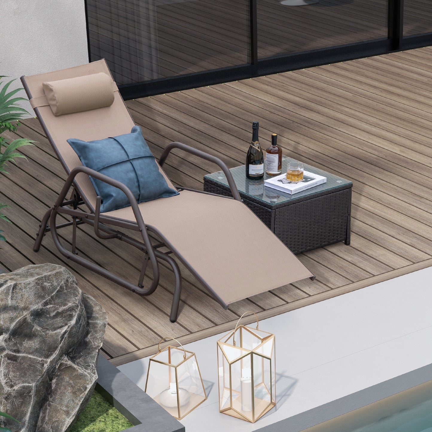 Outdoor Glider Chaise Lounge Chair with Adjustable Backrest