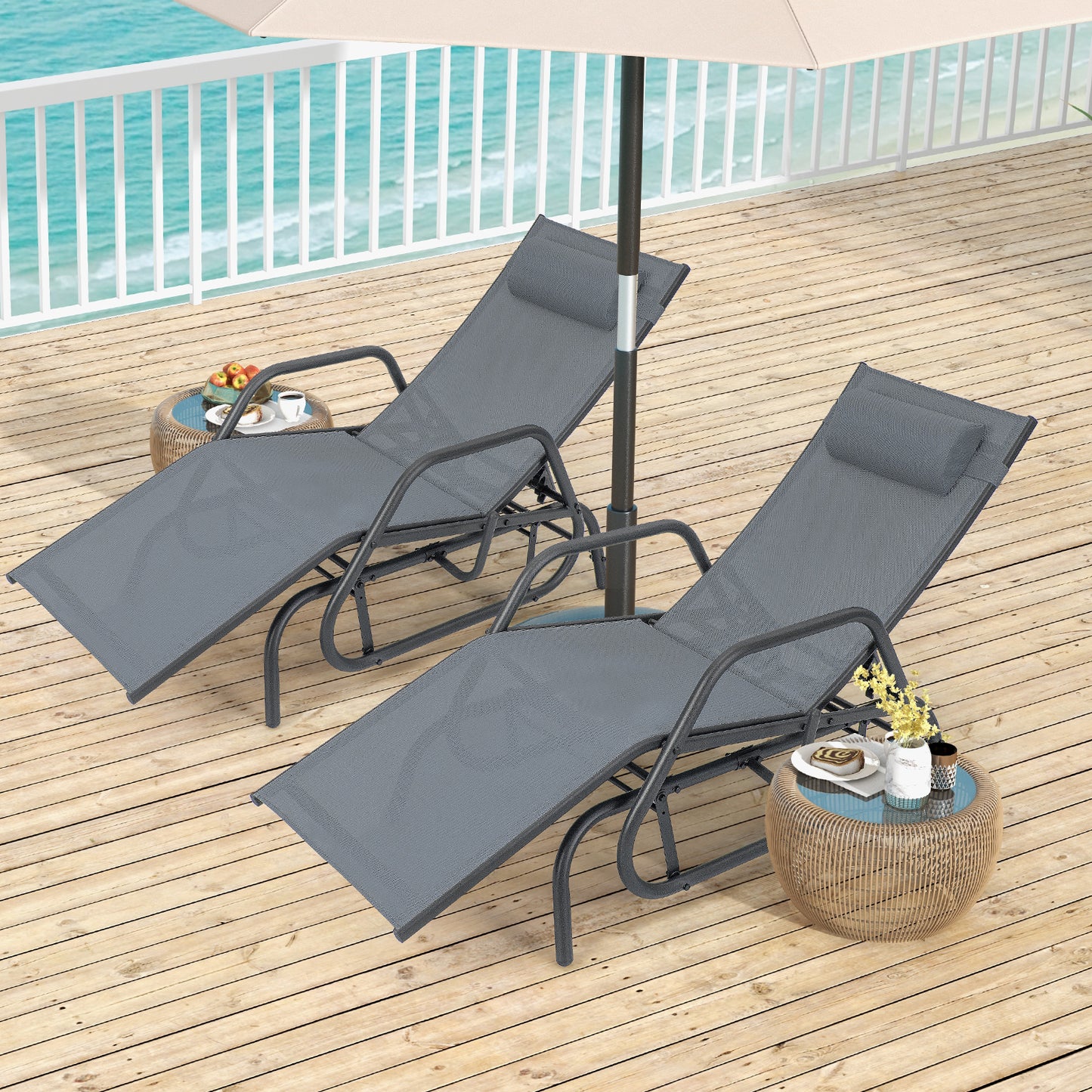 Outdoor Glider Chaise Lounge Chair with Adjustable Backrest
