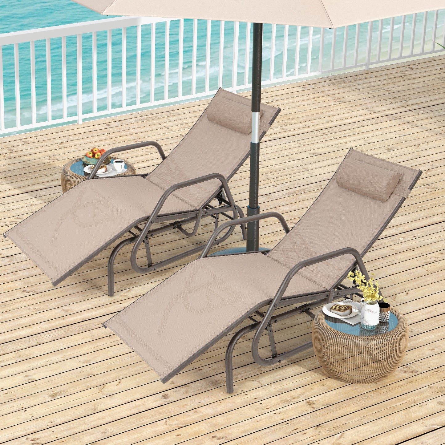 Outdoor Glider Chaise Lounge Chair with Adjustable Backrest