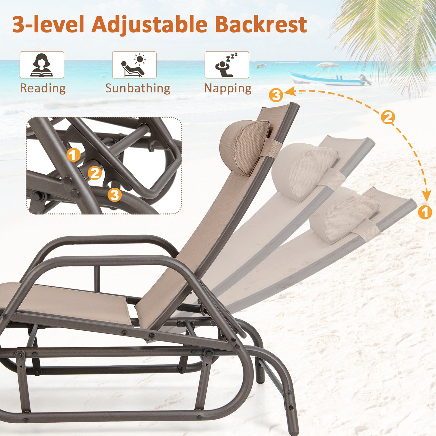 Outdoor Glider Chaise Lounge Chair with Adjustable Backrest