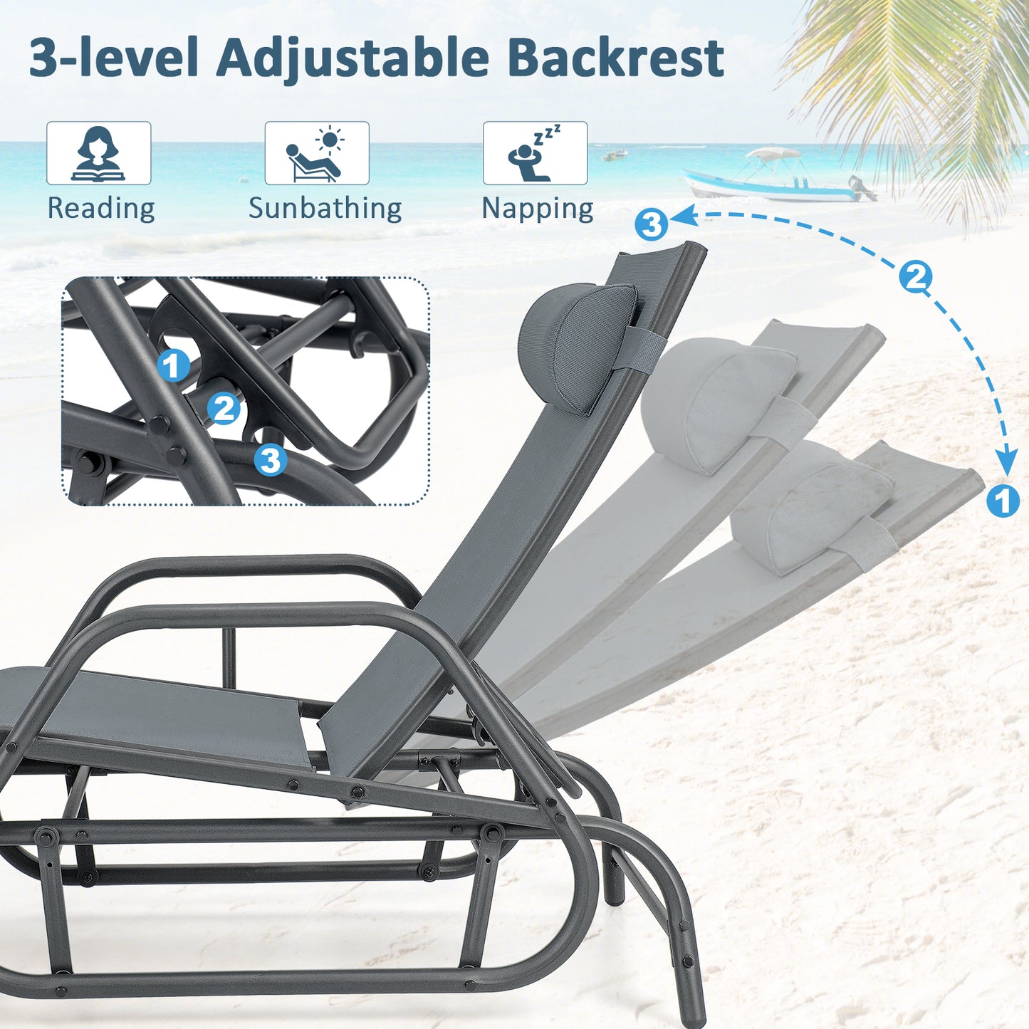 Outdoor Glider Chaise Lounge Chair with Adjustable Backrest