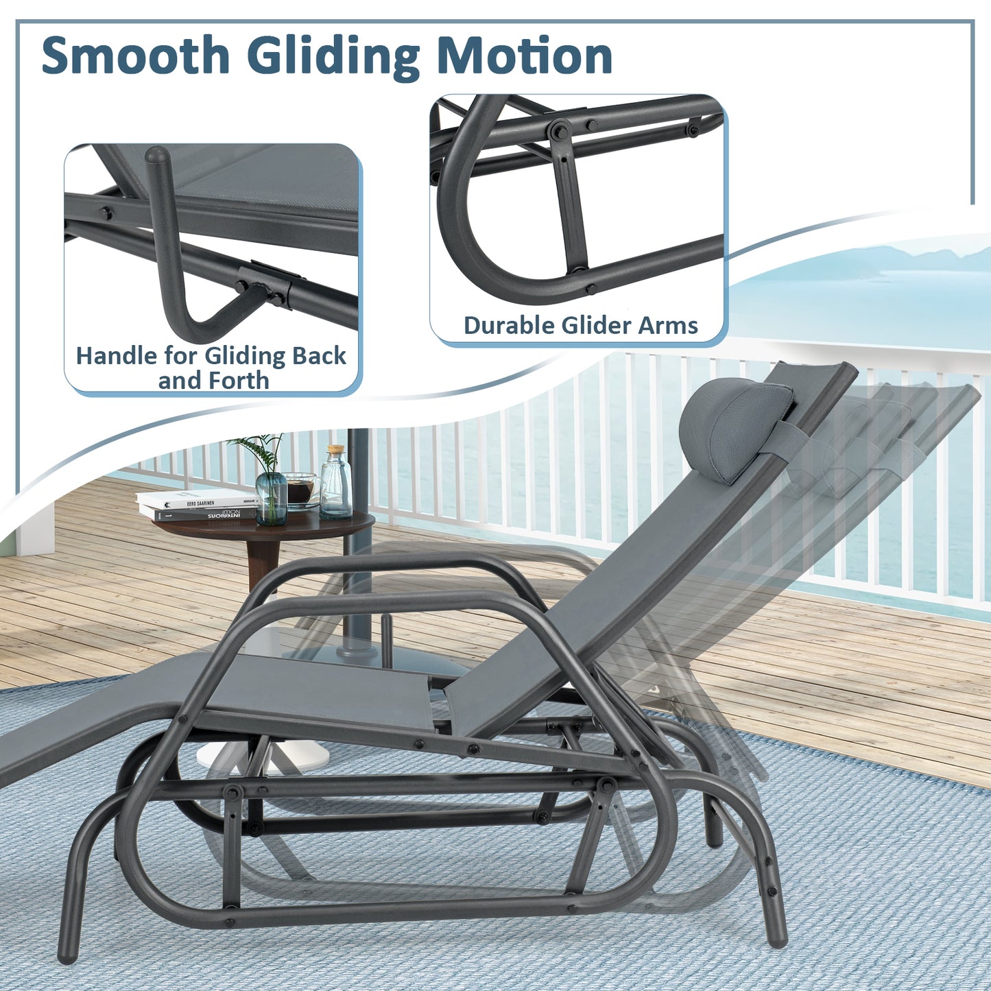 Outdoor Glider Chaise Lounge Chair with Adjustable Backrest