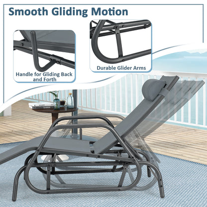Outdoor Glider Chaise Lounge Chair with Adjustable Backrest