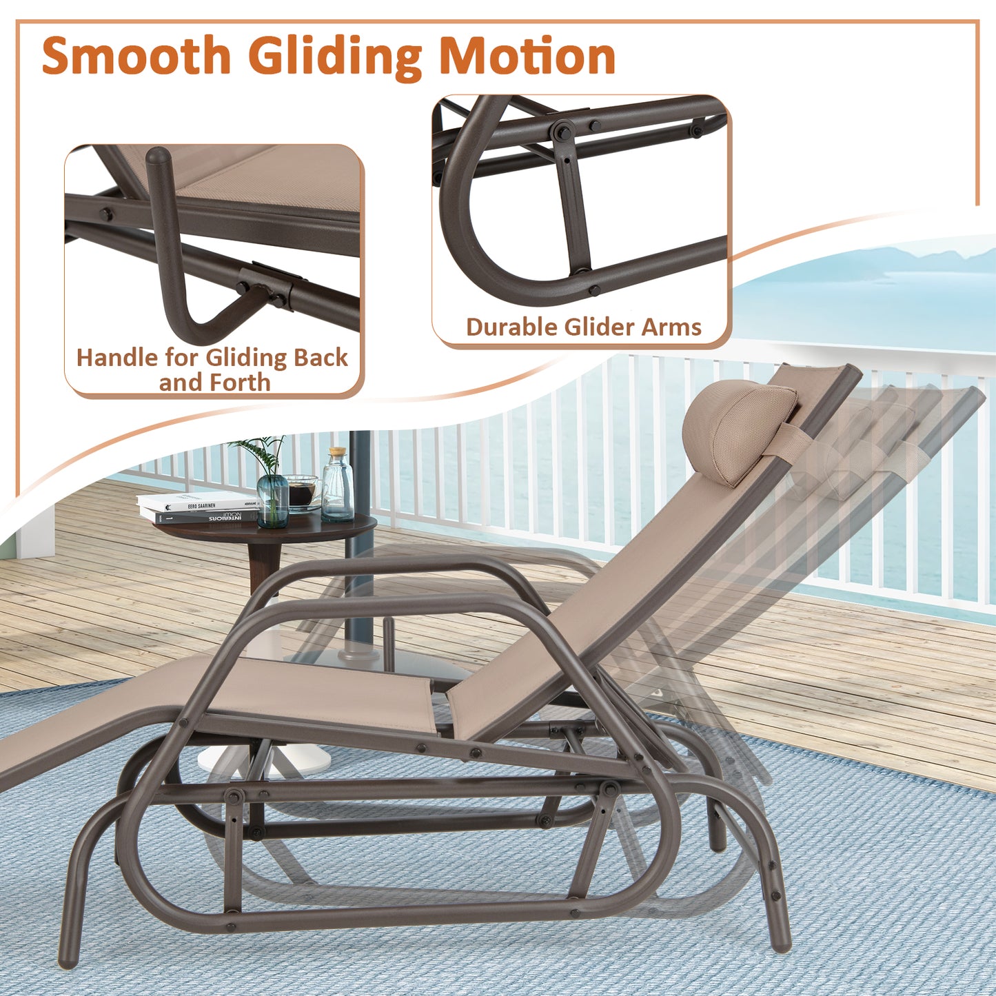 Outdoor Glider Chaise Lounge Chair with Adjustable Backrest
