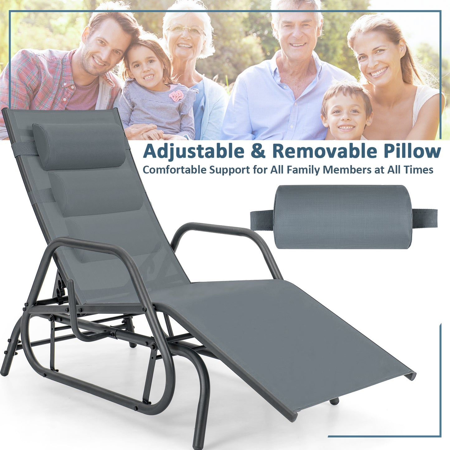 Outdoor Glider Chaise Lounge Chair with Adjustable Backrest