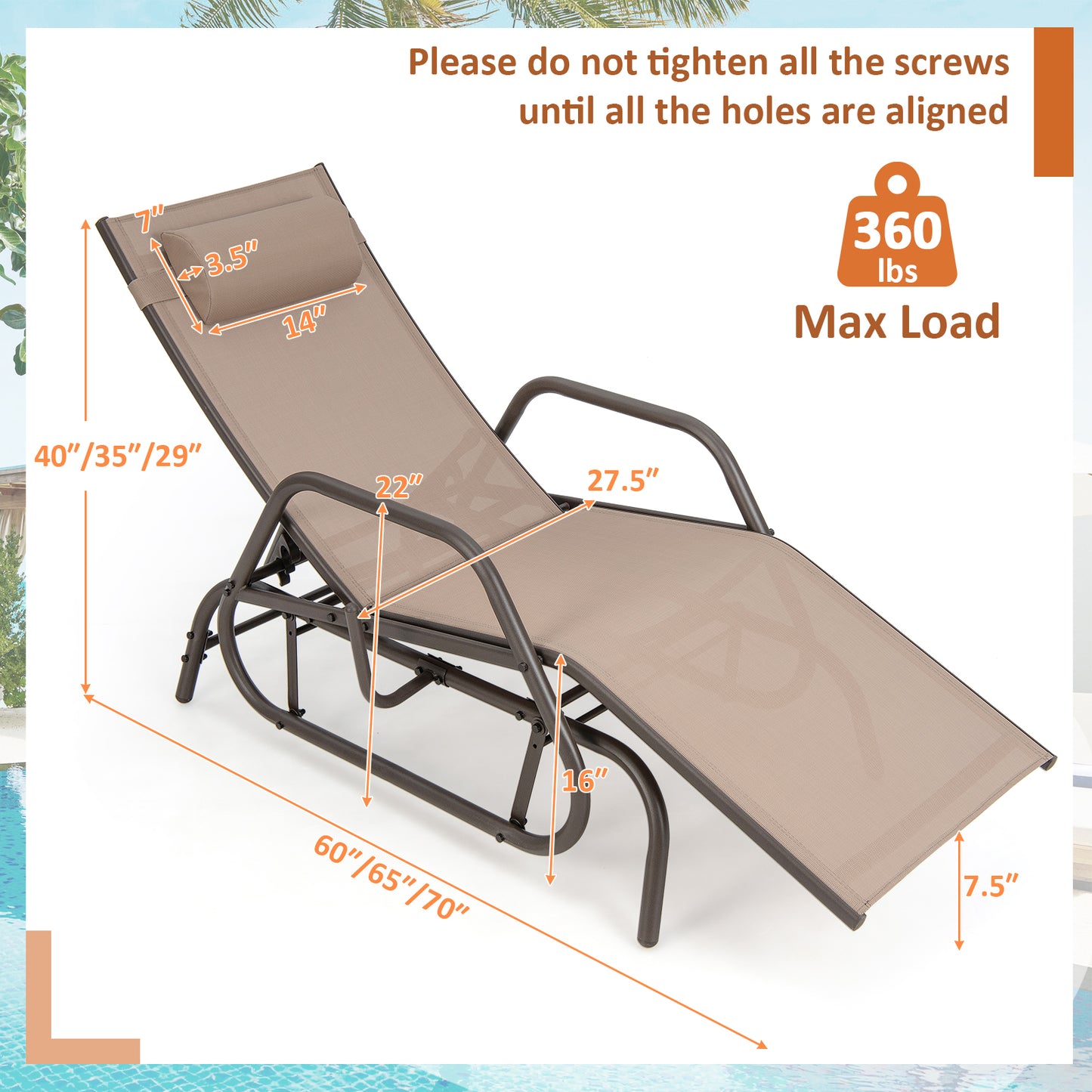 Outdoor Glider Chaise Lounge Chair with Adjustable Backrest