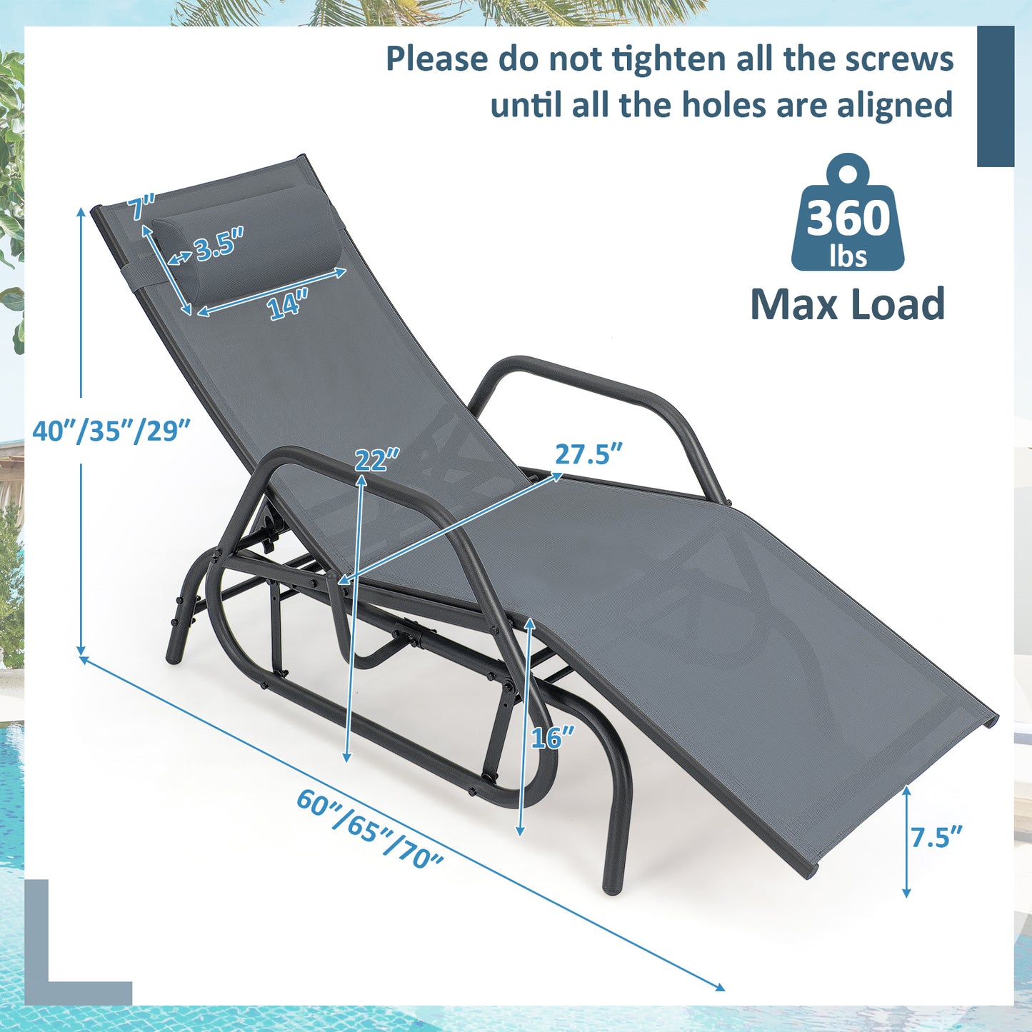 Outdoor Glider Chaise Lounge Chair with Adjustable Backrest