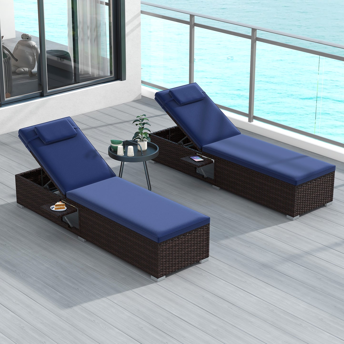 Patio Chaise Lounge Set of 2 with Adjustable Backrest & Cushion