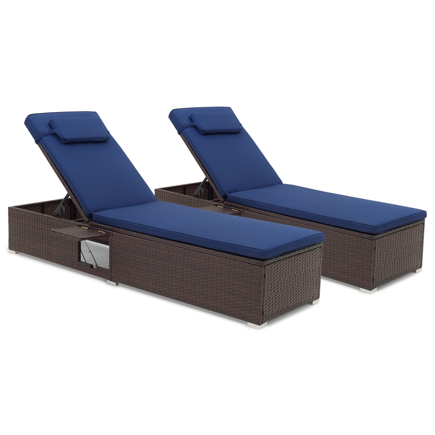 Patio Chaise Lounge Set of 2 with Adjustable Backrest & Cushion