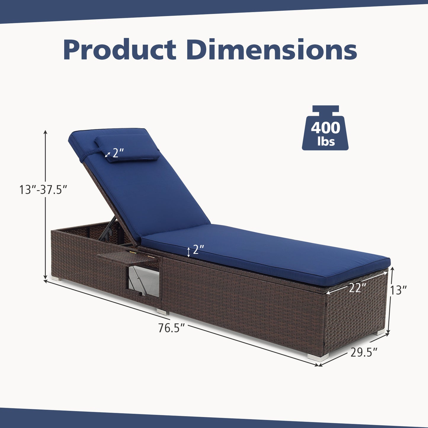 Patio Chaise Lounge Set of 2 with Adjustable Backrest & Cushion