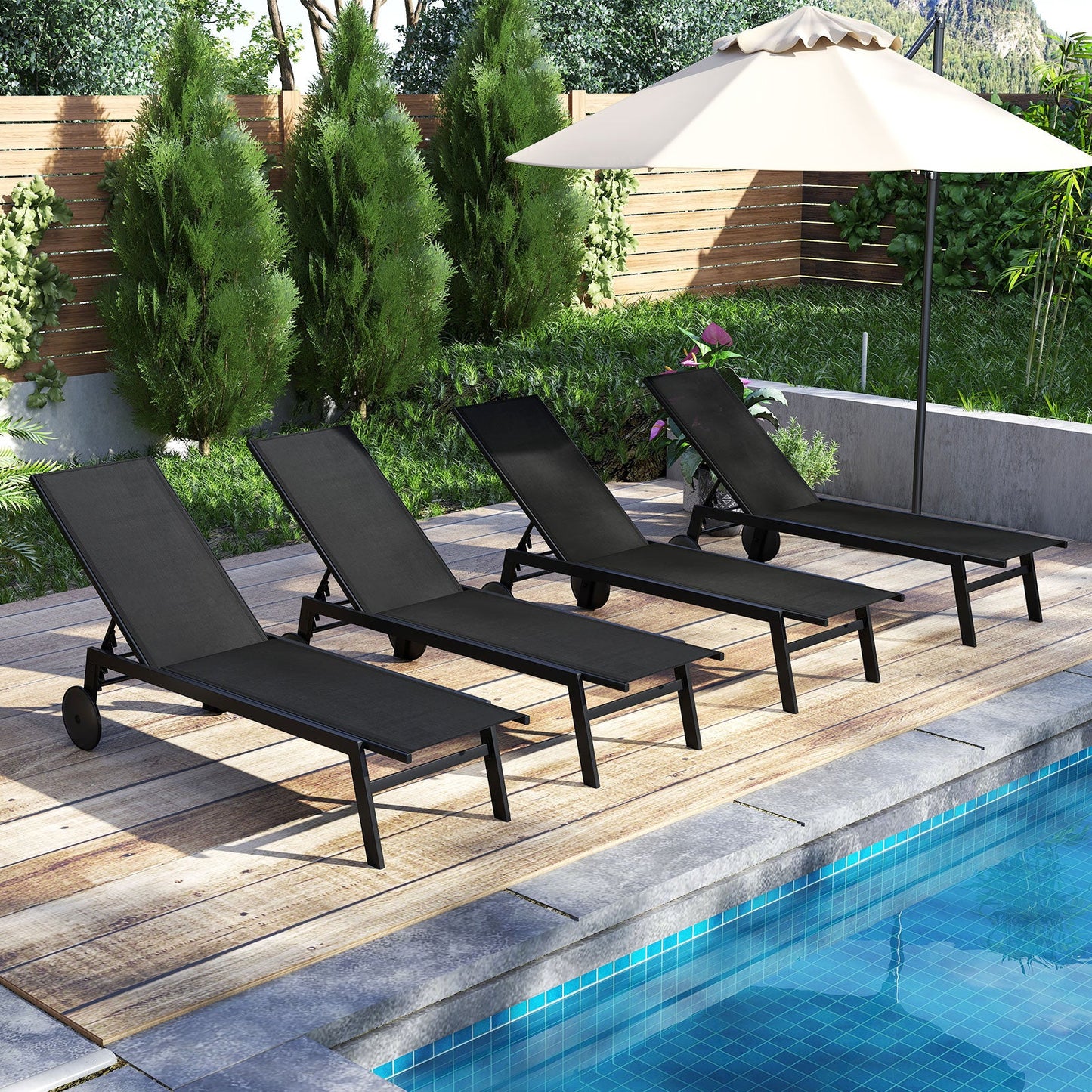 Patio Chaise Lounge Chair with Wheels and 6