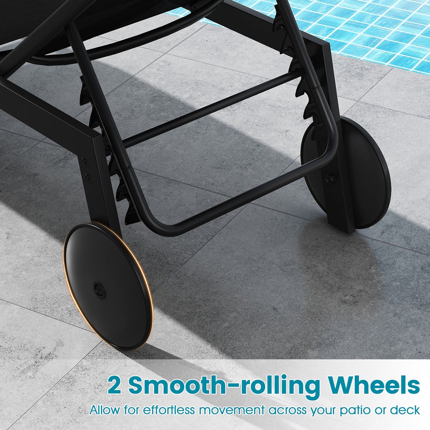 Patio Chaise Lounge Chair with Wheels and 6