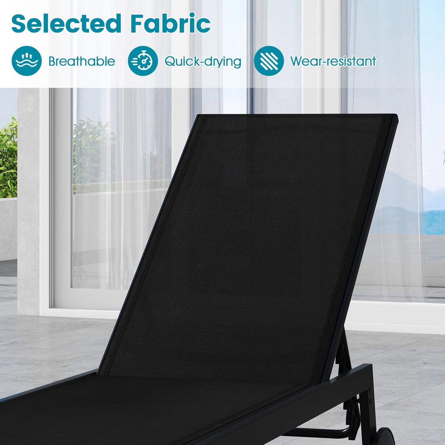 Patio Chaise Lounge Chair with Wheels and 6
