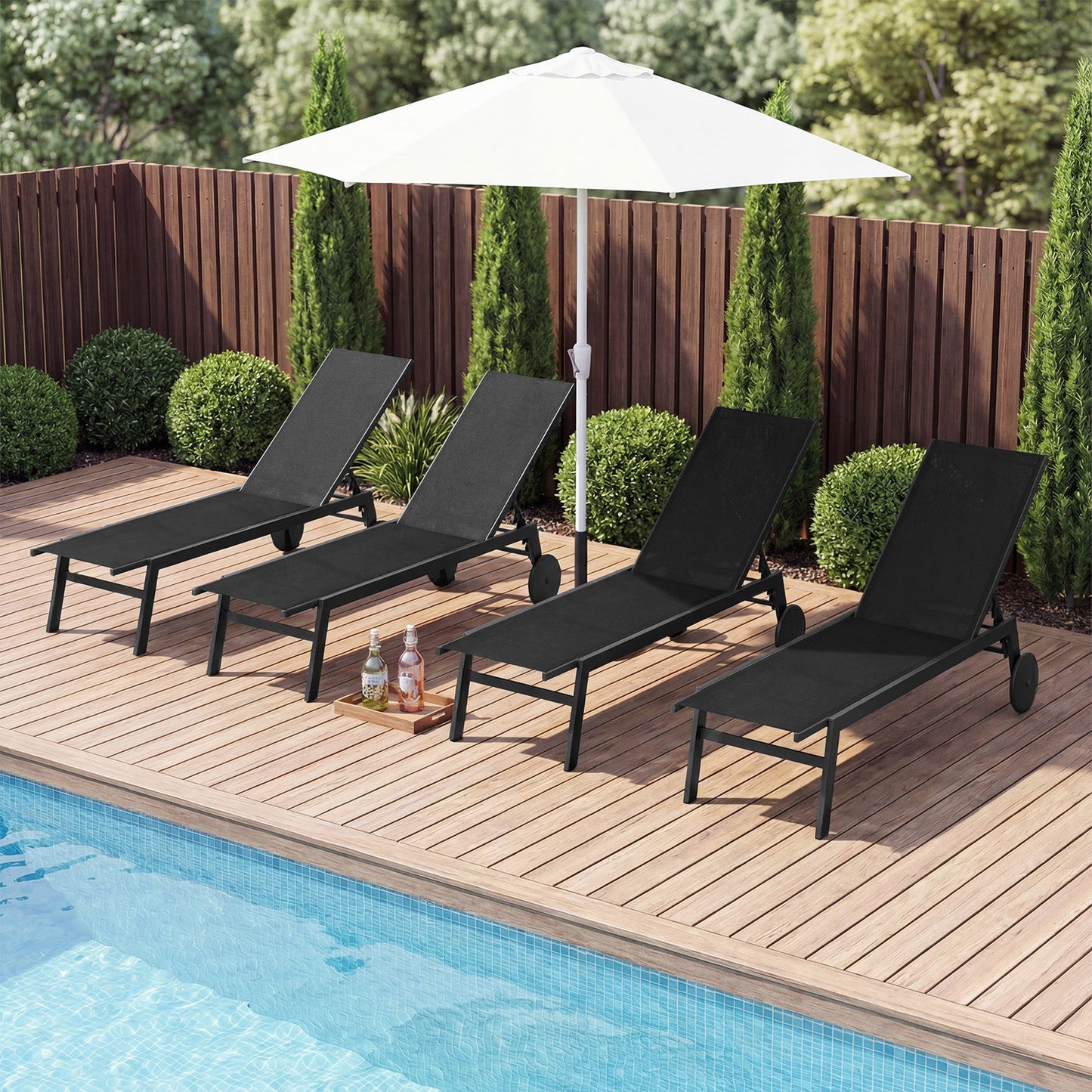 Patio Chaise Lounge Chair with Wheels and 6