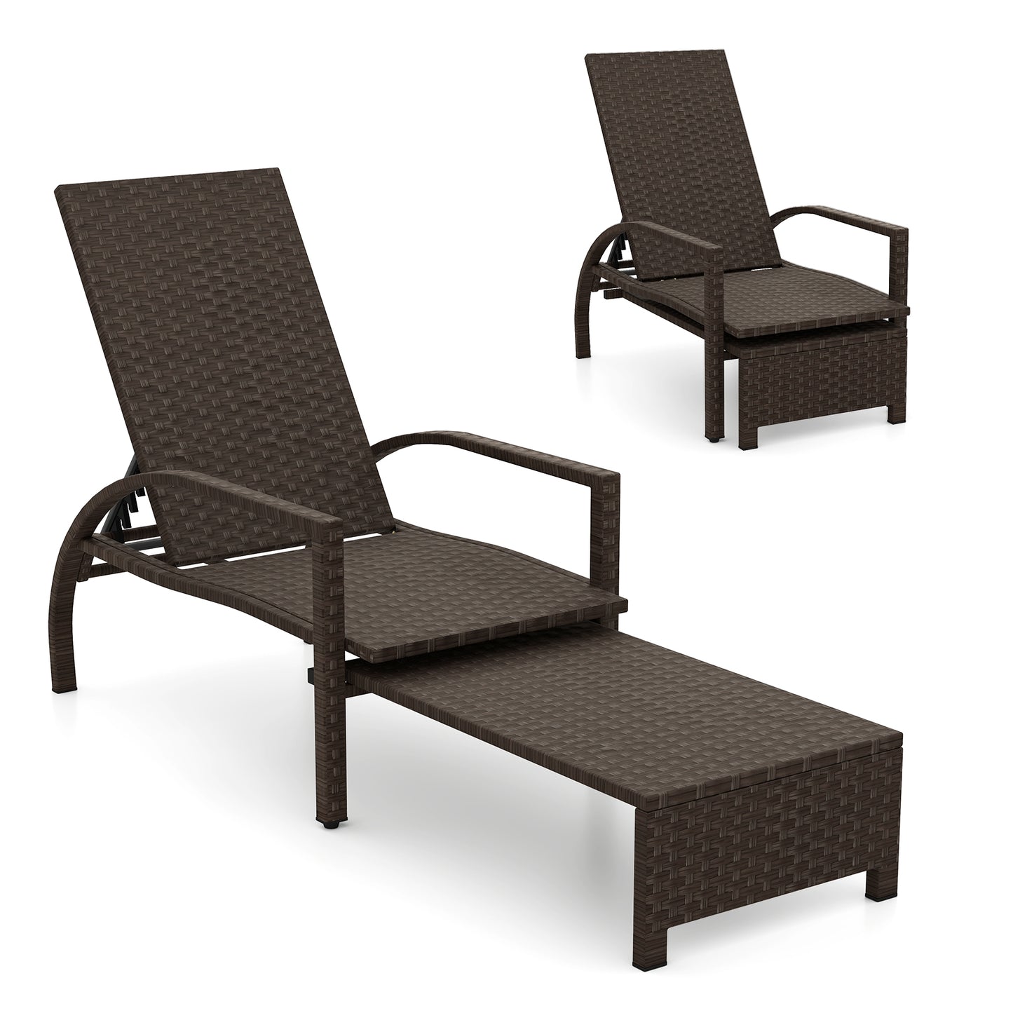 Outdoor Chaise Lounge with Retractable Ottoman - Mix Brown