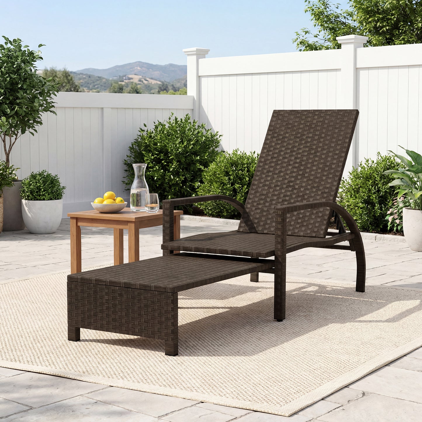 Outdoor Chaise Lounge with Retractable Ottoman - Mix Brown
