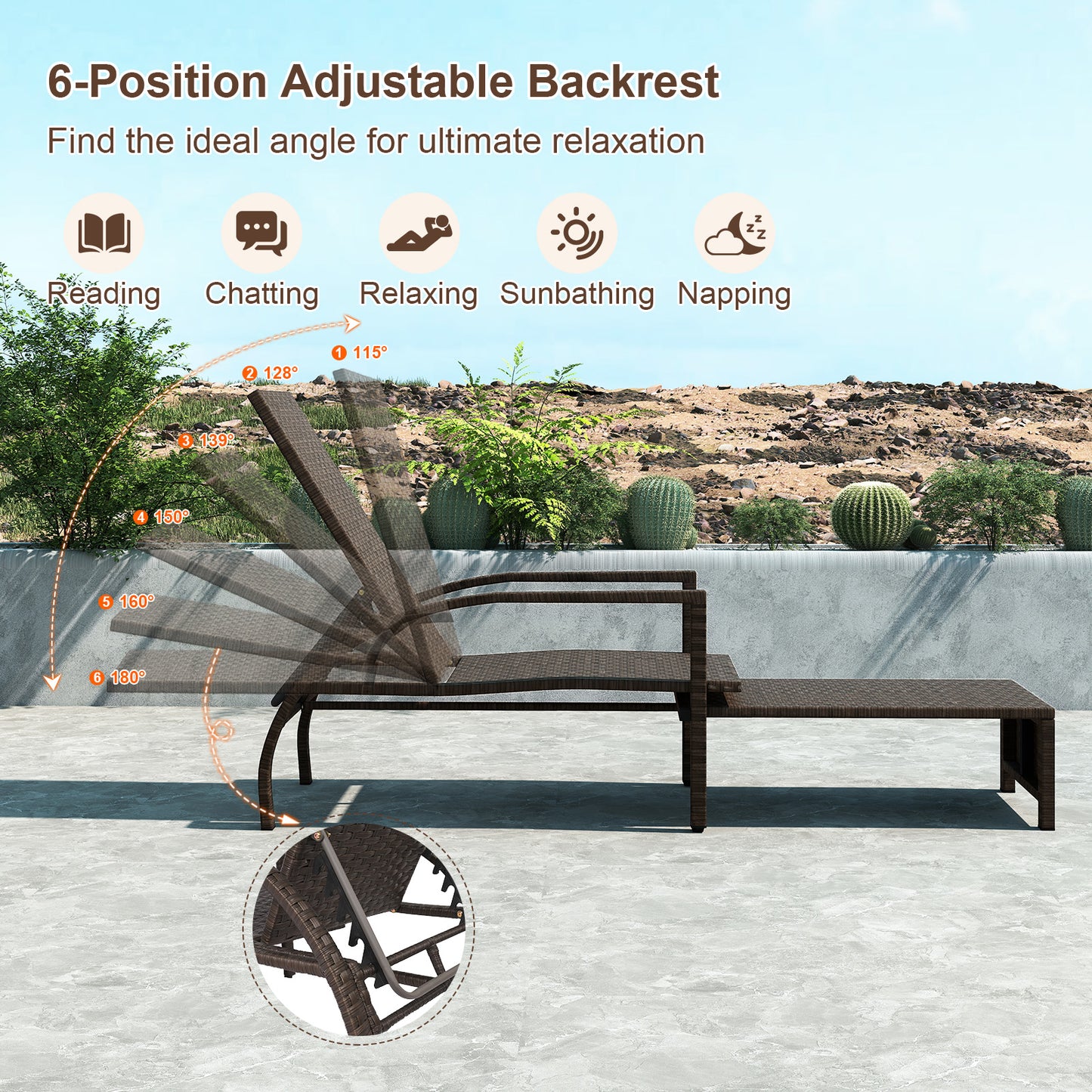 Outdoor Chaise Lounge with Retractable Ottoman - Mix Brown