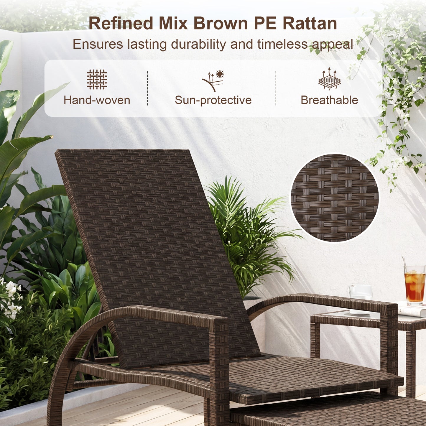 Outdoor Chaise Lounge with Retractable Ottoman - Mix Brown
