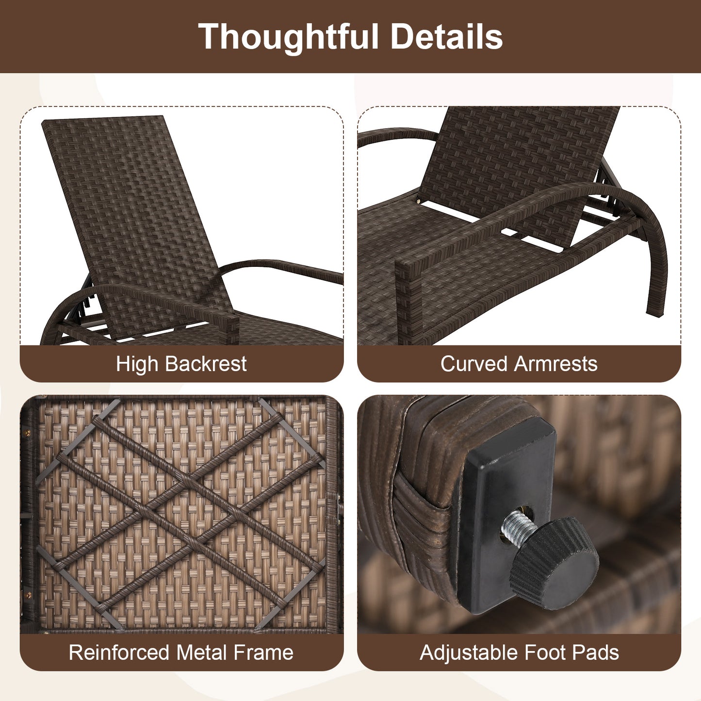Outdoor Chaise Lounge with Retractable Ottoman - Mix Brown