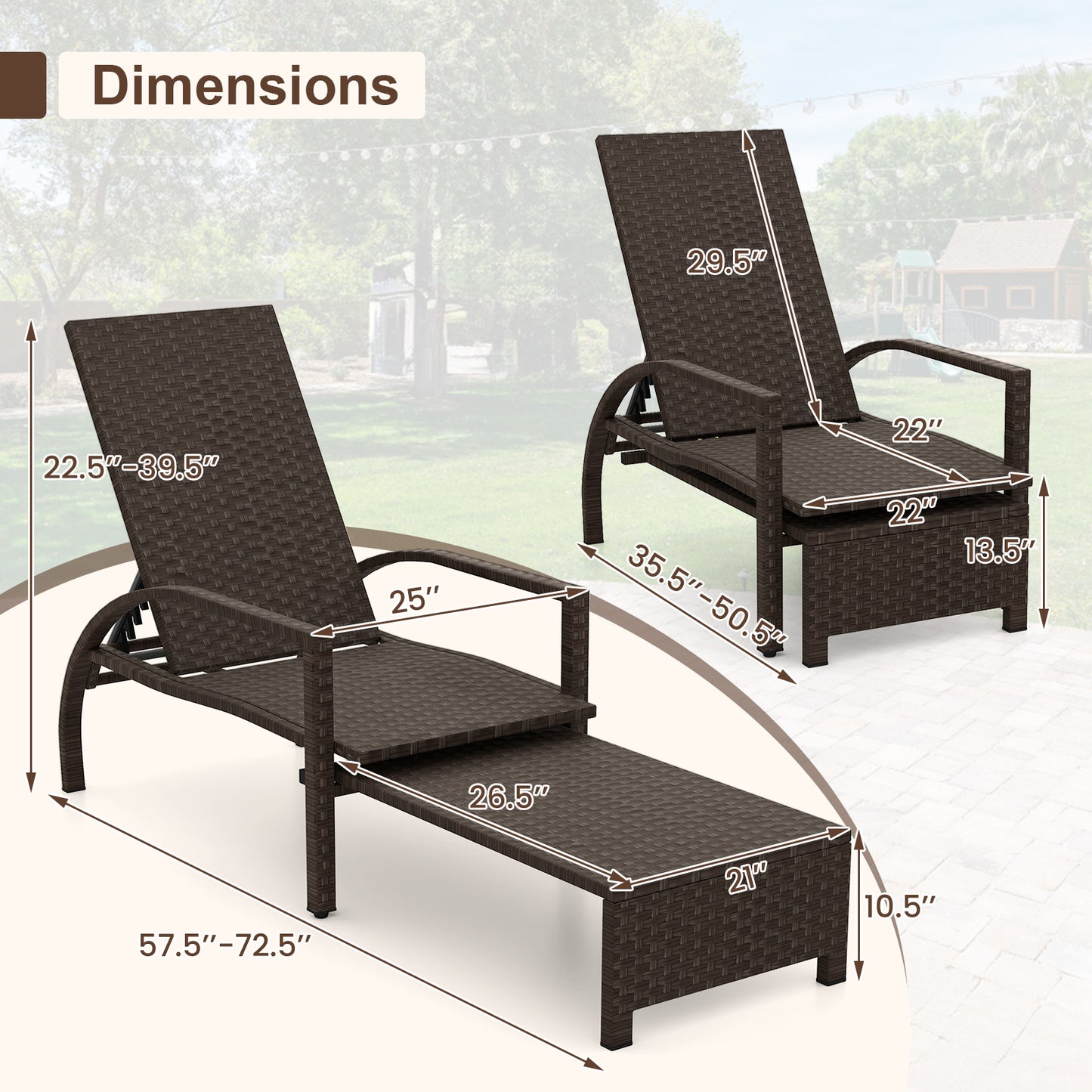 Outdoor Chaise Lounge with Retractable Ottoman - Mix Brown