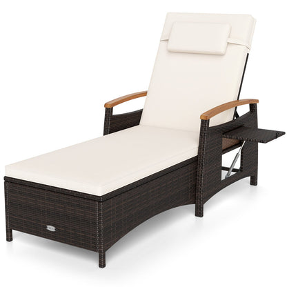 Adjustable Patio Chaise Lounge with Removable Cushion & Side Table