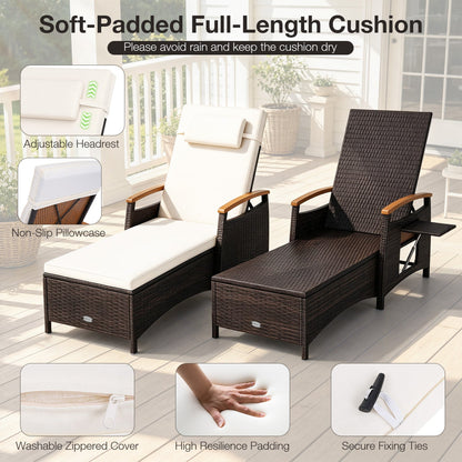 Adjustable Patio Chaise Lounge with Removable Cushion & Side Table