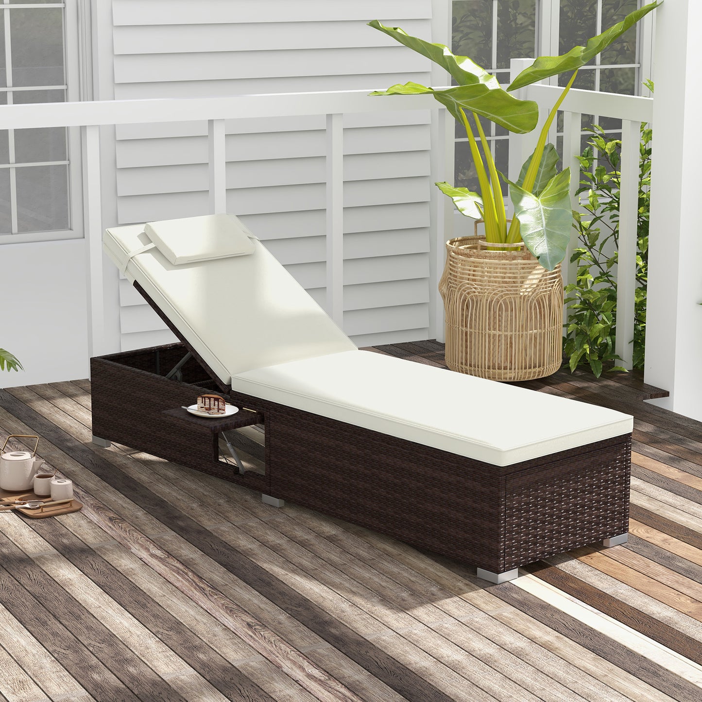 Outdoor Chaise Lounge with 6-Level Adjustable Backrest