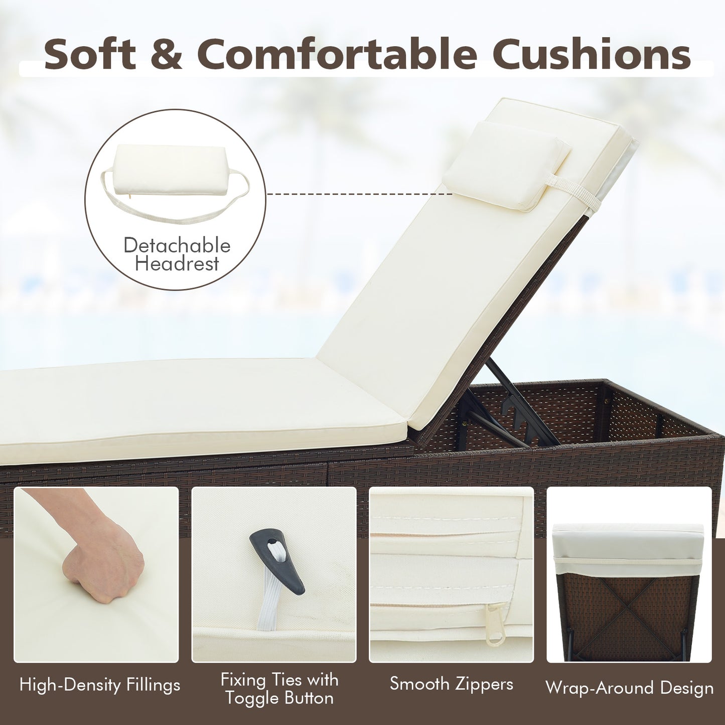 Outdoor Chaise Lounge with 6-Level Adjustable Backrest