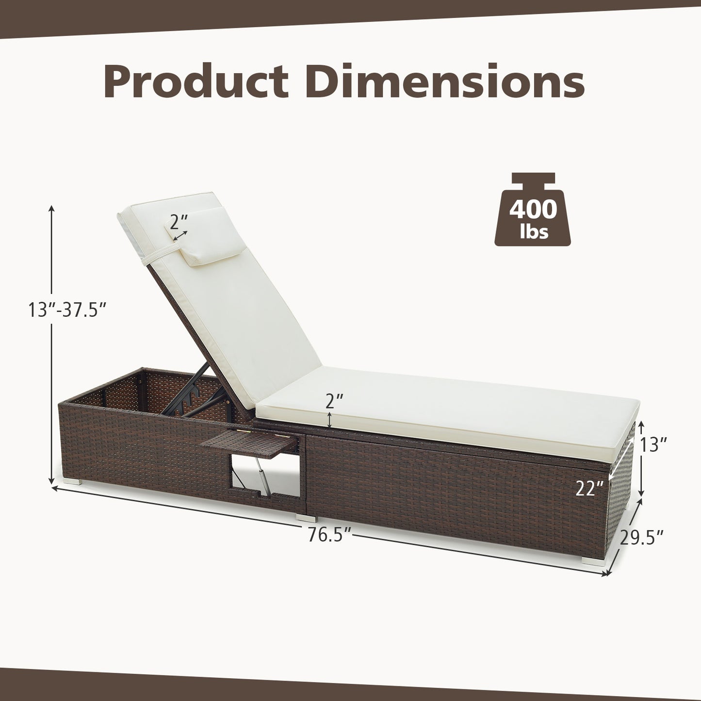 Outdoor Chaise Lounge with 6-Level Adjustable Backrest