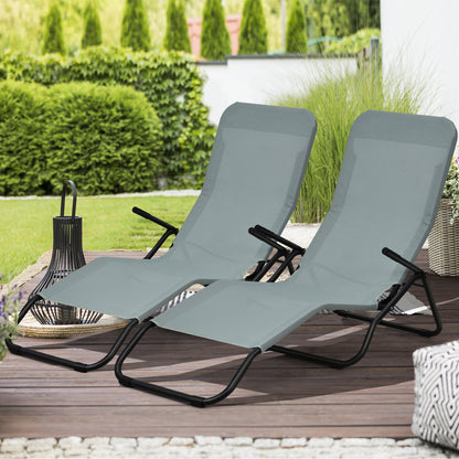 Folding Patio Chaise Lounge Set with Rocking Design - 2 Pieces