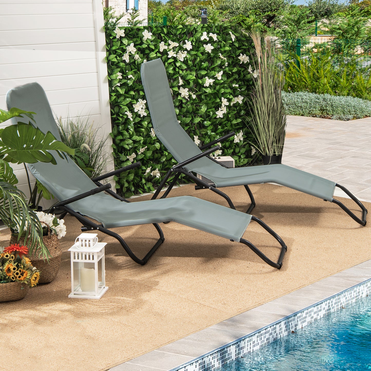 Folding Patio Chaise Lounge Set with Rocking Design - 2 Pieces