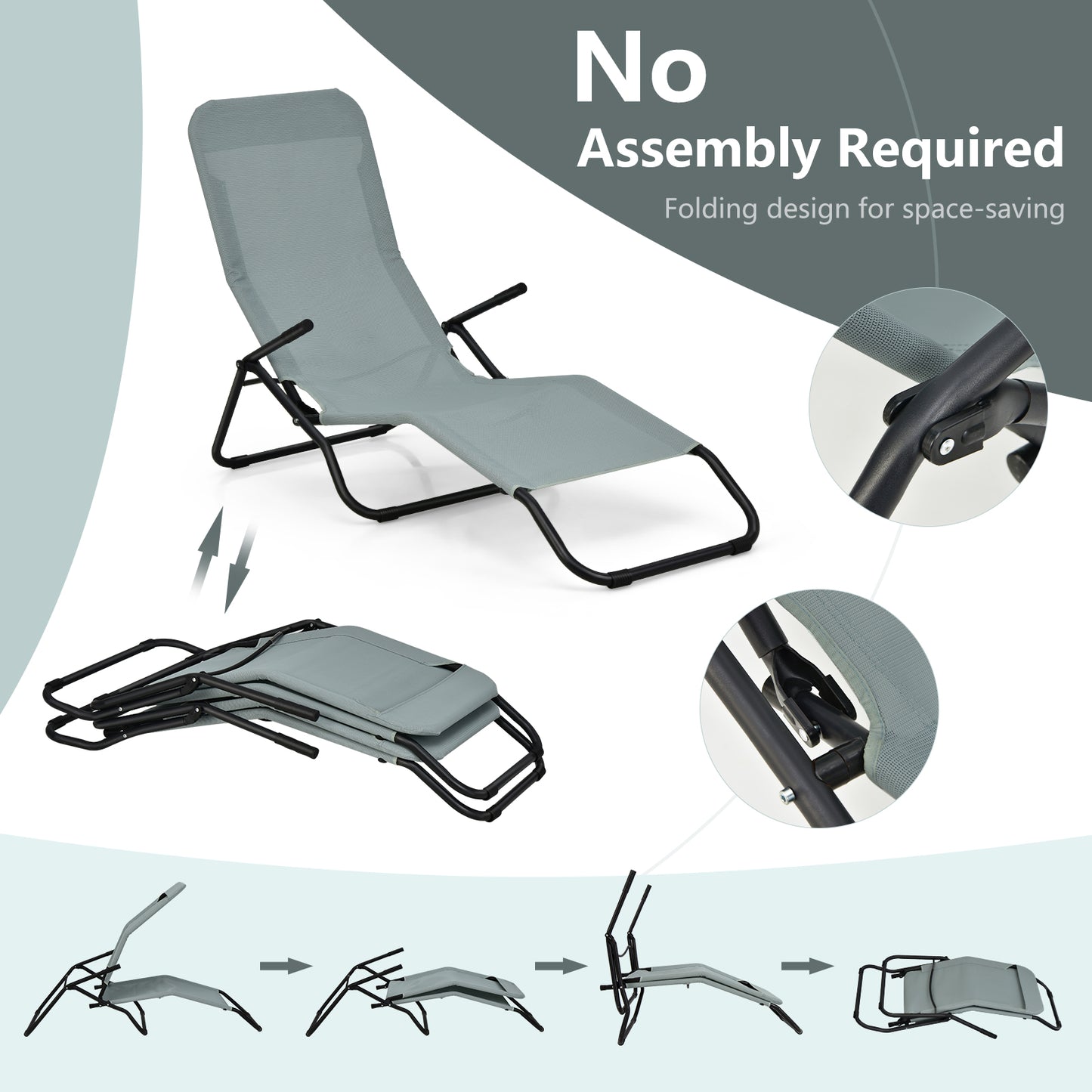 Folding Patio Chaise Lounge Set with Rocking Design - 2 Pieces