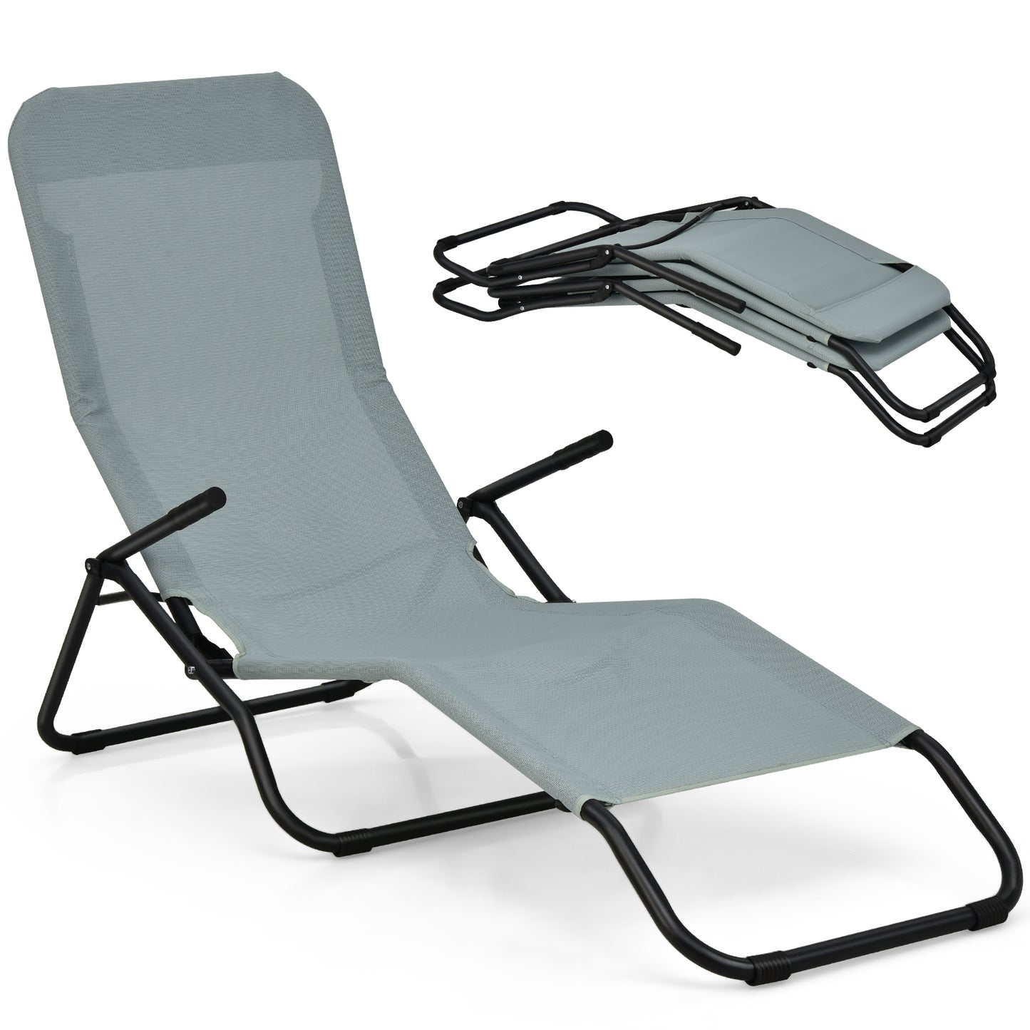 Folding Patio Chaise Lounge Set with Rocking Design - 2 Pieces