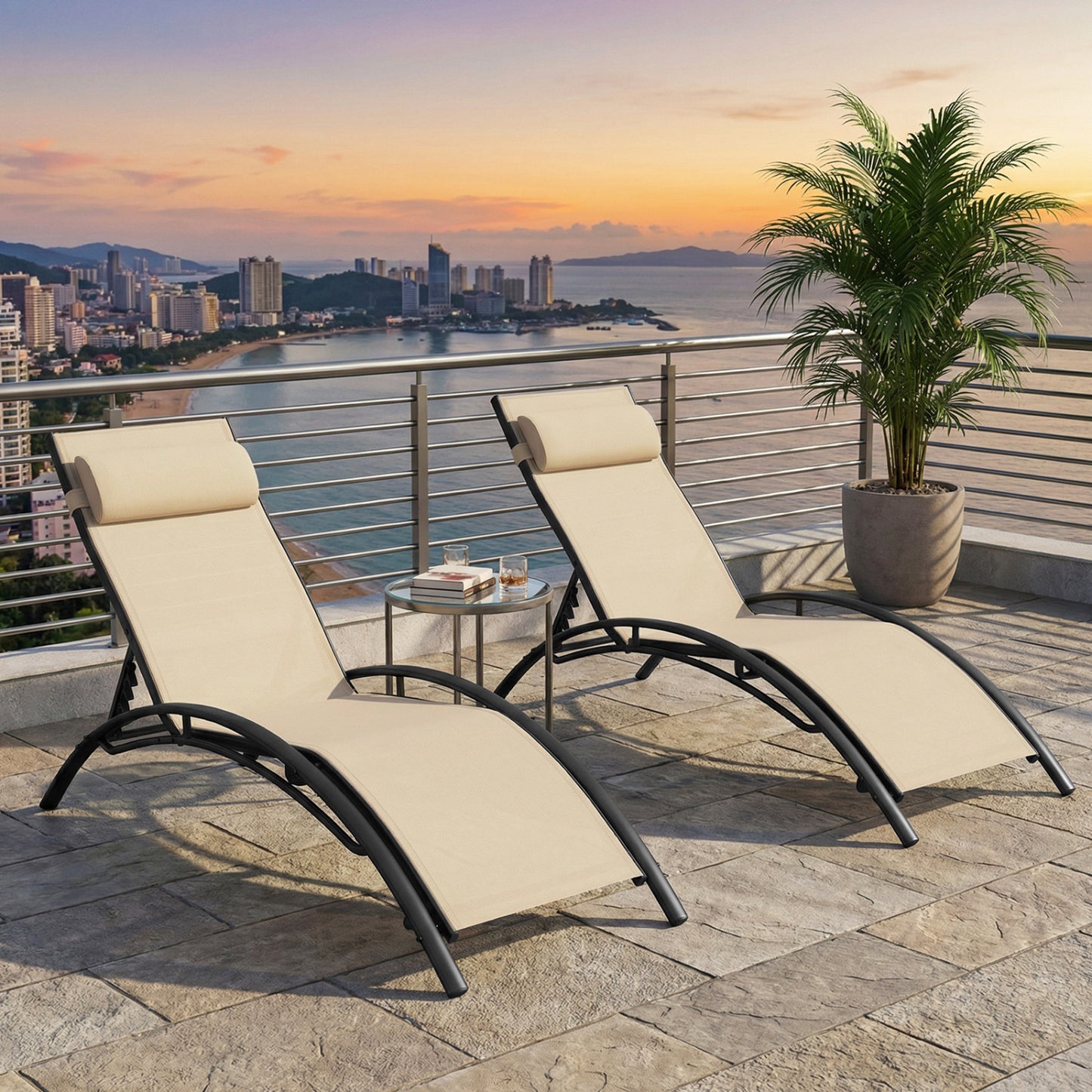 Outdoor Chaise Lounge Set of 2 with 5-Position Backrest