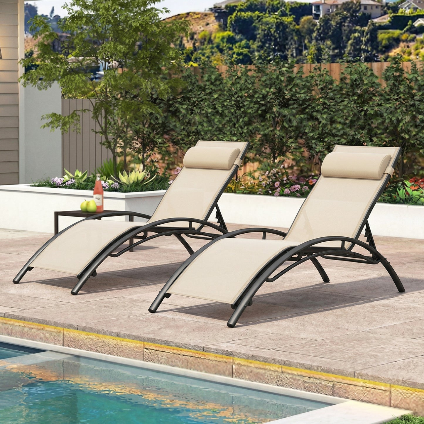 Outdoor Chaise Lounge Set of 2 with 5-Position Backrest