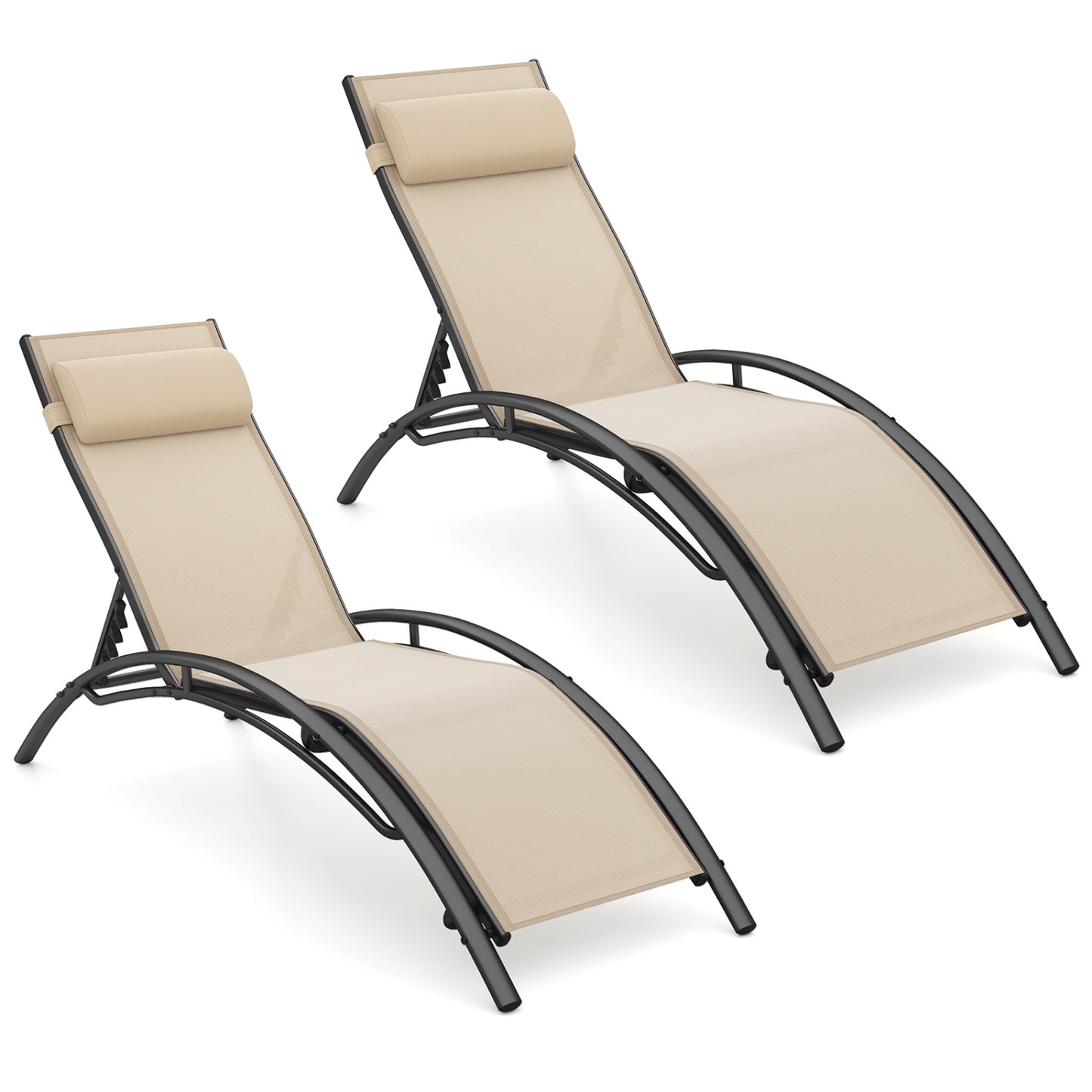 Outdoor Chaise Lounge Set of 2 with 5-Position Backrest
