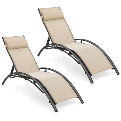 Outdoor Chaise Lounge Set of 2 with 5-Position Backrest
