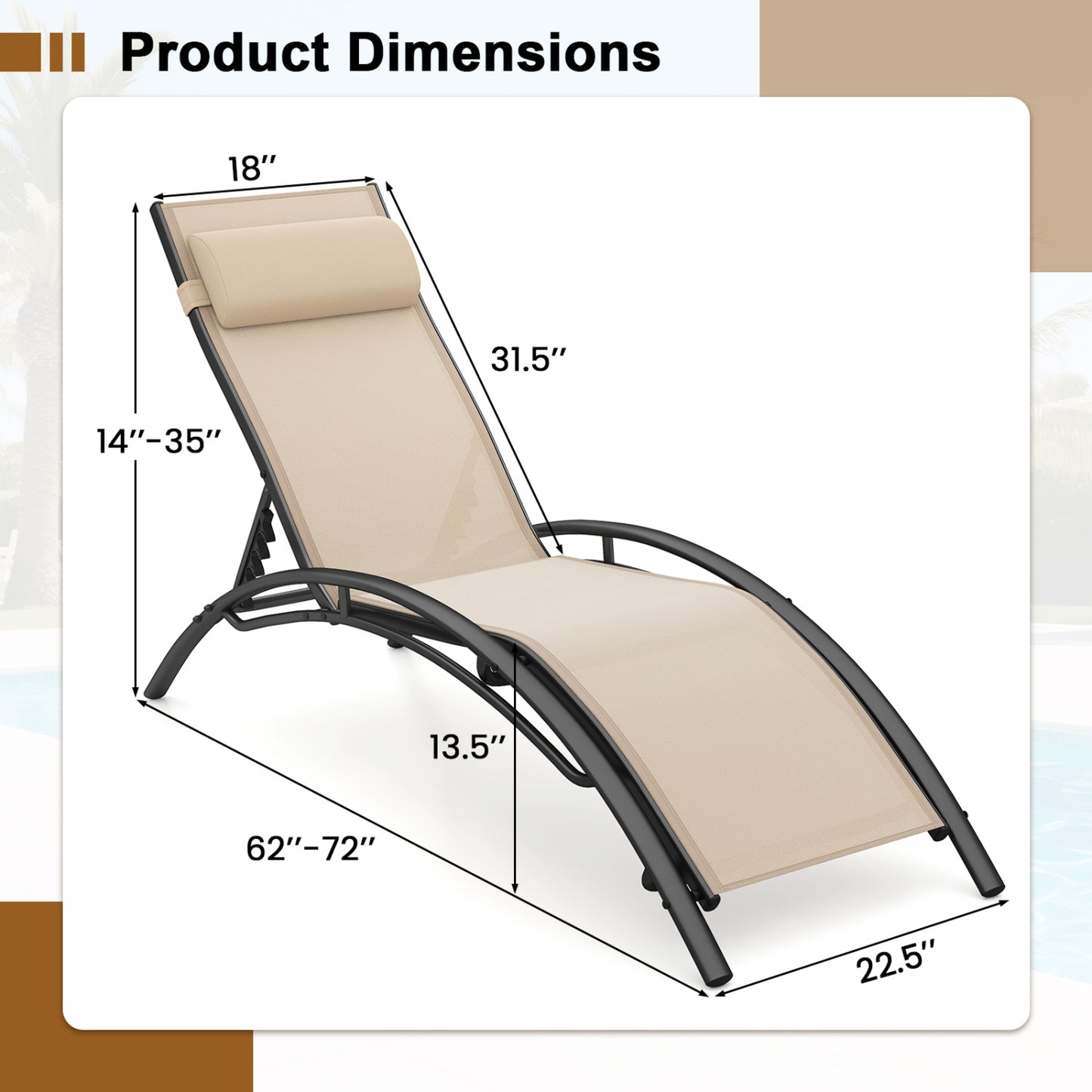 Outdoor Chaise Lounge Set of 2 with 5-Position Backrest