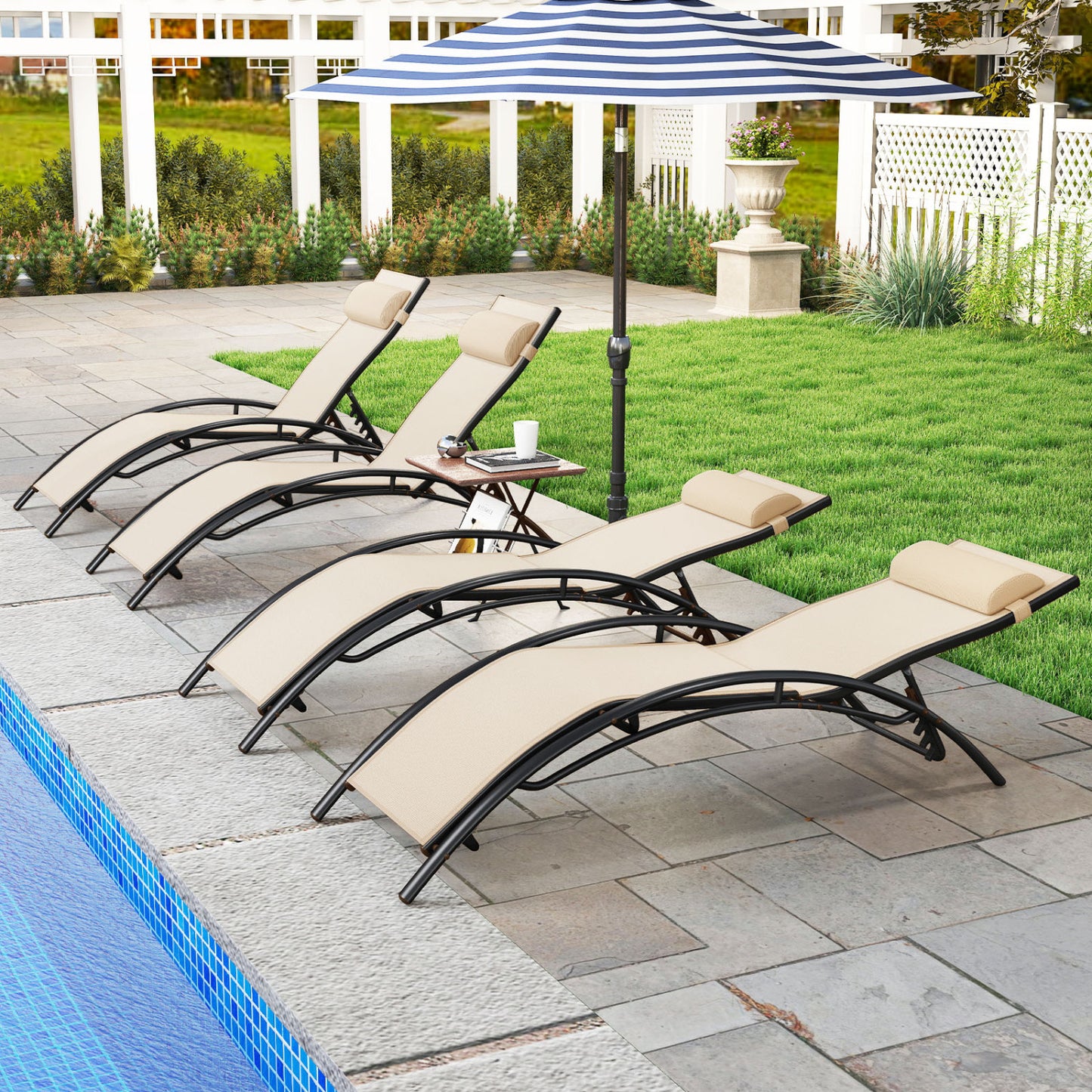 Outdoor Chaise Lounge Set of 2 with 5-Position Backrest