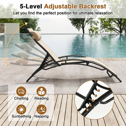 Outdoor Chaise Lounge Set of 2 with 5-Position Backrest