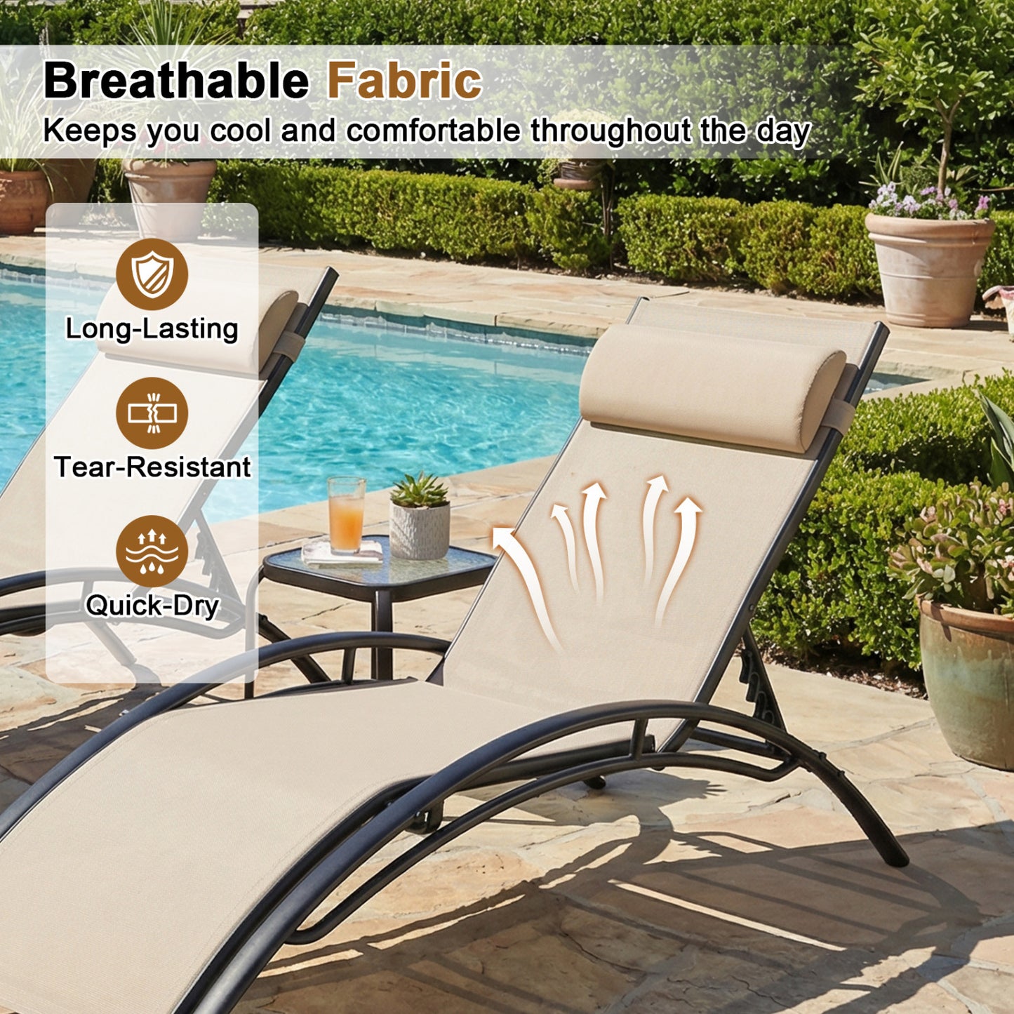 Outdoor Chaise Lounge Set of 2 with 5-Position Backrest