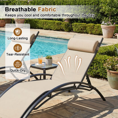 Outdoor Chaise Lounge Set of 2 with 5-Position Backrest