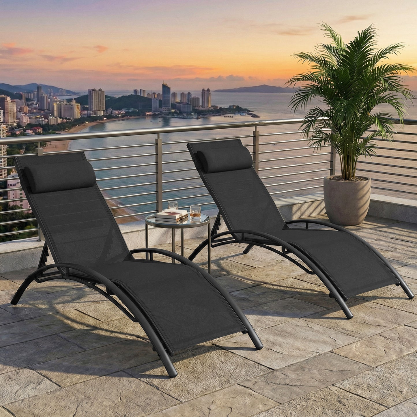 Outdoor Chaise Lounge Set of 2 with 5-Position Backrest
