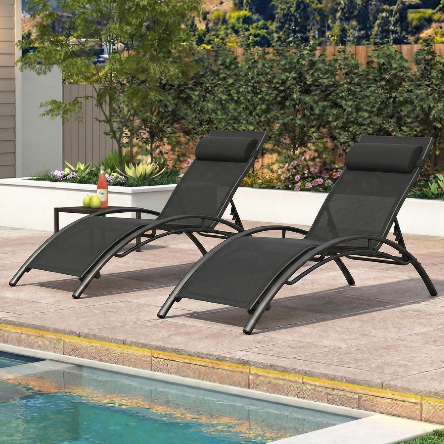 Outdoor Chaise Lounge Set of 2 with 5-Position Backrest
