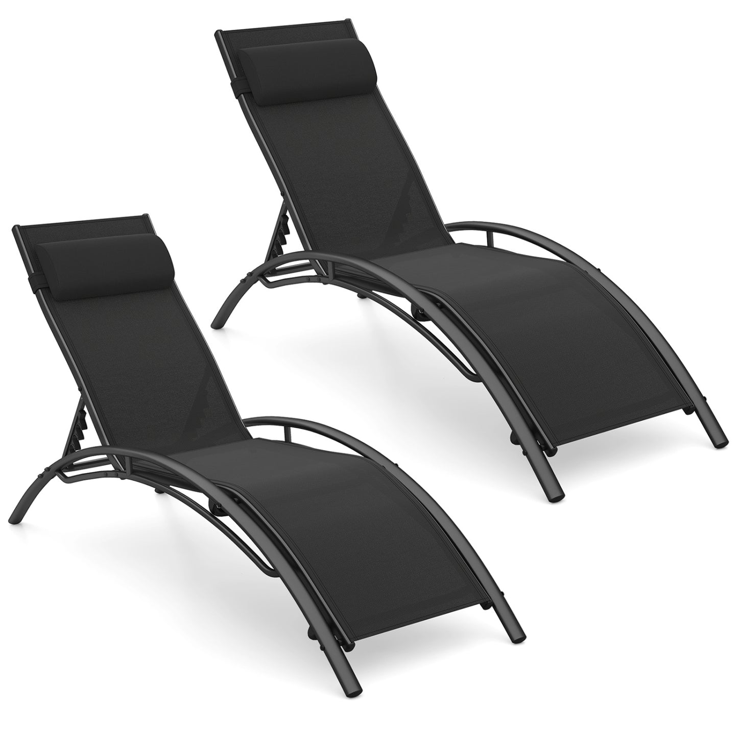 Outdoor Chaise Lounge Set of 2 with 5-Position Backrest